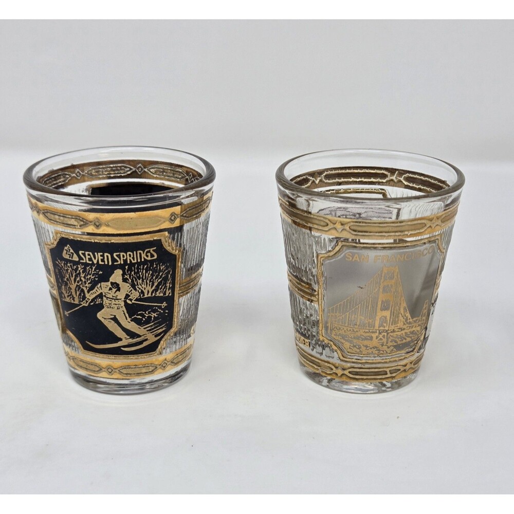 Culver 22K Gold Shot Glass Set Seven Springs San Francisco 1960s SouvenirCulver‎